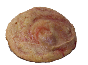 Cherry cheesecake cookie with a creamy filling and sweet cherry topping.